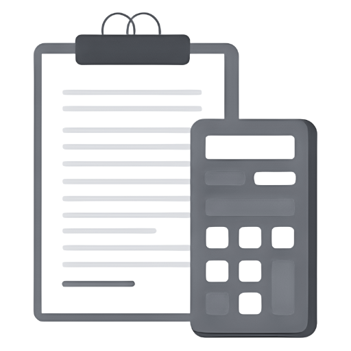 Ilustración de calculadora y portapapeles con texto, símbolo de asesoría contable.